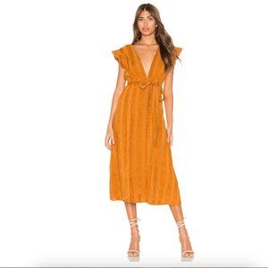 Line & Dot - Deep Plunge Corduroy Dress in Carmel